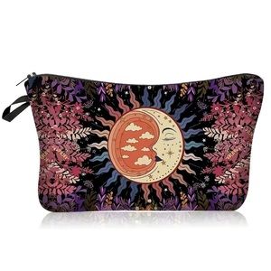 Sun/Moon Floral Celestial Makeup/Accessory Zip Pouch Bag - Bohemian Witchy